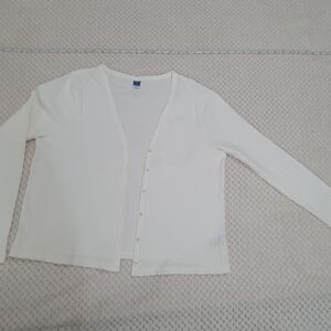 Old Navy White Ribbed Button-Up Cardigan XL Cropped Long Sleeve Lightweight